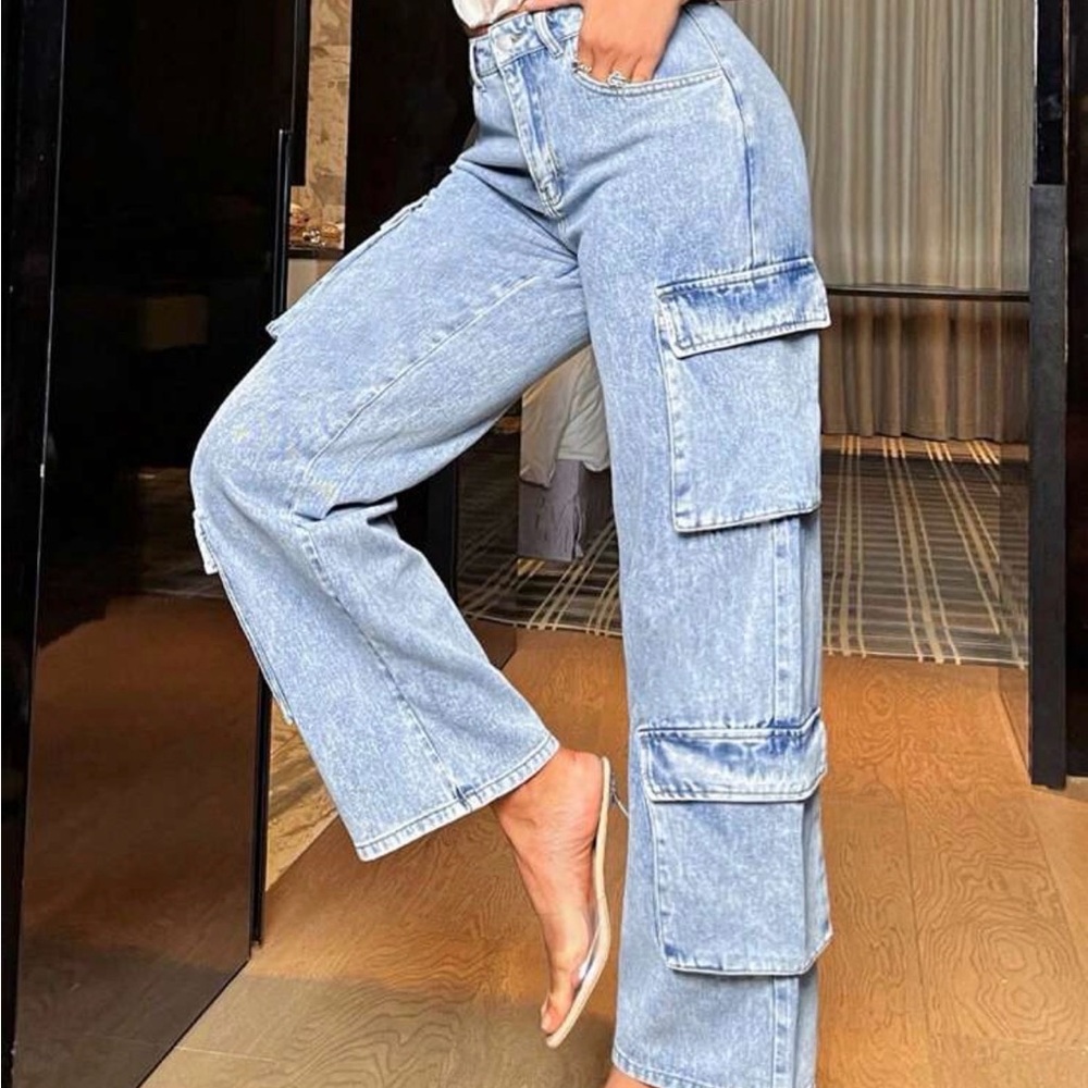 Women's Light Blue Cargo Jeans